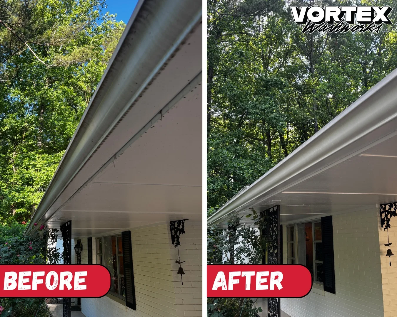 Gutter cleaning before and after in Decatur, GA